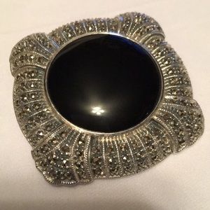 Judith Jacks Marcasite Onyx Brooch